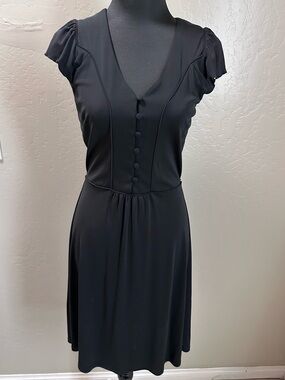 LOFT Black V-Neck Button-Front Mini Dress